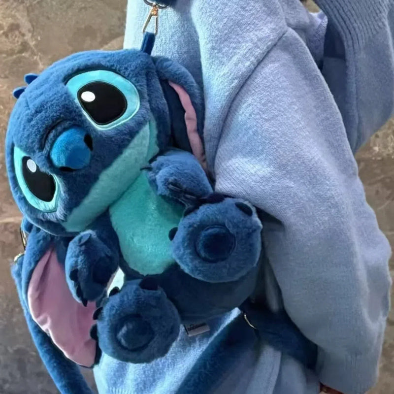 1pc Stitch Plush Backpack - Blue & Pink Dual-Strap Shoulder Bag, Soft Polyester Travel & Commuting Accessory for Women & Men, Zipper Closure, Random Style, Backpack